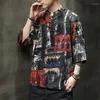 Men's T-skjortor Fashion Stand Collar Printed Chinese Style T-shirts kläder 2024 Spring Summer Loose Casual Tops Vintage Tee Shirt