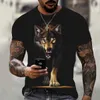 T-shirts pour hommes Animal Wolf T-shirt pour hommes 3D imprimé été noir col rond lâche manches courtes streetwear surdimensionné t-shirts hauts décontractés t-shirts