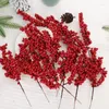 Fiori decorativi 20/1 pz Bacche artificiali Rami Natale Rosso Agrifoglio Bacca Bouquet finto Fai da te Albero di Natale Corona Decorazione della casa di nozze