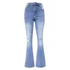 Calças de brim femininas rasgadas denim flare calças mulher estilo coreano cintura alta senhora 2024 primavera verão fino ajuste azul calças retas