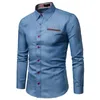 Camisas casuais masculinas M-XXXL Slim Fit Elegante Lavagem Denim Mangas Compridas Jeans Moda Inteligente Roupas Masculinas