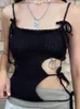 Women's Tanks Rapcopter Black Tie Up Mini Vest Y2k Grunge Knitted Cut Out Backless Crop Top Punk Cute Streetwear Sweats Women Vintage Gothic
