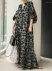 Robes de soirée d'été Robe imprimée léopard femmes surdimensionné en vrac longue femme col en v manches bouffantes décontracté vacances plage Robe d'été Robe