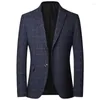 Men's Suits Men Blue Plaid Blazers Jackets Business Formal Wear Coats Spring Autumn Male Casual Slim Fit Size 4XL