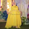 Marroquino amarelo muçulmano vestido de noite 2024 kaftan dubai abaya saudita vestidos de baile com frisado manga longa cerimônia formal festa robe mariee elegante vestidos de noche