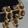 Boucles d'oreilles Style Maillard médiéval Vintage, Niche haut sens, mode personnalité pierre de tigre rétro perle femme