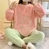 Women's Sleepwear Autumn Winter Kawaii Cartoon Pajama Sets Women Fleece Pyjamas Plaid Flannel Loung Girl Pijamas Night Suits Homewears