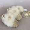 Dollbling Luxury Faux Fur Feather Bowknot Beautiful Baby Shower born Booties 1st pair Diamond Wings Shoes and Headband Set 240126