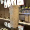 Butelki z wodą 500 ml stali nierdzewnej Tubbler Thermos Butelka Puchar samochodowy Dostosowywane logo Nazwa Diy Diamond Coffee Mub z słomką