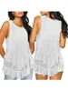 Women's Tanks Tank Tops Loose Fitting Round Neck Sleeveless Lace Flower Embroidery Ruffle Hem Vest White Shirts For Summer Y2K