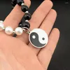 Choker Chokers Tai Chi Yin Yang Pendant Charm White and Black Pearl Necklace Stainless Steenless Steels Steels Stains Steel