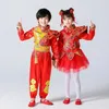 Palco desgaste chinês tradicional ano traje crianças trajes de dança folclórica moderno hanfu para meninas meninos vermelho desempenho vestido