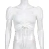 القمصان النسائية الصيفية الصيفية المحصول الحلو توبس النساء أبيض نفخة القمصان القصيرة مع اللطيف اللطيف الباربي ذي طوق مربع تيز
