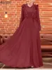 Etnische kleding elegante vrouwen moslim maxi-jurk ZANZEA mode V-hals lange mouw satijnen zonnejurk Eid Mubarek Ramadan Turkije Abaya vestidos