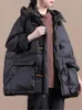 Damen-Trenchmäntel Johnature Frauen mit Kapuze Vintage Parkas einfarbig 2024 Winter warme Taschen Knopf Reißverschluss Freizeitkleidung weiblich