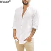 Chemises décontractées pour hommes Coton Lin Couleur unie Chemise à manches longues Été Plus Taille Blouses Col montant Style de plage Hommes Tops S-3XL