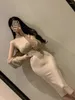 Casual Kleider Koreanische Mode Chic Dünnes Kleid Frauen Ärmellose Halbe Hals Wrap Hüfte Split Solide Stil 2024 Vestidos Mujer