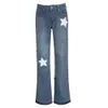 2024 Våren/sommaren Nya gränsöverskridande europeiska och amerikanska mode kvinnors slitage personlig gata fem spetsiga stjärna tryckta asymmetriska jeans