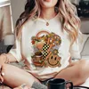 Women's T Shirts Thanksgiving Halloween Autumn Fun T-shirt Fashion Cute Print Pumpkin Pattern Round Neck Clothing T-shirt.