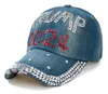 USA Vlag Trump 2024 Baseball Cap Feesthoed Verkiezingscampagne Cowboy Caps Verstelbare Snapback Dames Denim Diamant Hoeden 9 stijlen 564Q