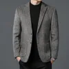 2023 Autumn Winter Men Classic Plaid Sheep Wool Blazers Male Grey Coffee Checked Pattern Cashmere Blended Suit Jackor Outfits 240125