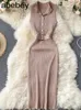 Casual Jurken Jurk Gebreide Sexy Club Schede Bodycon Vrouwen Solid Sjerpen Stretch Knop Vestidos 2024 Zomer Gewaden 17282