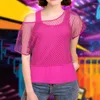 Camicette da donna 2 pezzi/set Top in maglia da donna Set colore brillante O-Collo manica corta top corto pullover con retro scollato