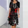 Sukienki swobodne eleganckie damskie kwiaty 3D nadrukowane z krótkim rękawem odzież luźna spódnica letnia moda dama duża sukienka