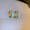 Stud Earrings Vintage Blue Contrast Color Oil Dripping Arc Dangle For Women Advanced Sense Painting Tone Geometric Charm Jewelry