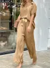 Women's Two Piece Pants Short Sleeve Blouse Set Of Women For Summer 2024 Elegant Outfits Loose Luxury Casual Suit Chic 2 Parts Sets Pantsuit