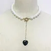 Collier de perles d'eau douce fait à la main, bijoux à col court, pendentif en pierre noire, Banquet de mariage, femmes, ajouter des vêtements glamour, accessoires Ne230p