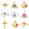 Charmes 3 pièces/lot émail bleu rouge couleur mauvais œil Corss en acier inoxydable Triangle coquille bijoux à bricoler soi-même boucle d'oreille collier faisant pendentif