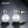 Orecchini con perno UMDOE Gioielli di perle di moda per le donne Colore oro bianco CZ Boucle D'Oreille Femme Bijoux Regali di Natale UE0342