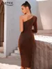 Casual Dresses Adyce For Women Elegant Evening Night Club Dress 2024 Winter One Shoulder Long Sleeve Wrap Midi Celebrity Party Outfits
