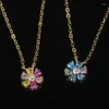 Halskette-Ohrringe-Set Großhandel, zierlicher Damen- und Mädchen-Schmuck, vergoldet, abbaubar, bunt, blau, rosa, blühender Blumen-Ohrstecker