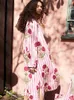 Vestidos casuais solto floral vestido feminino listra manga longa com decote em v impresso maxi feminino 2024 outono moda eleagnt senhoras robe
