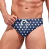 Shorts masculinos verão respirável troncos de natação na moda brilhante estrela impressão briefs maiô cintura baixa cordão havaiano maiô