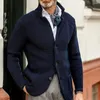 Camisolas masculinas de malha casaco confortável cardigan suéter 3d corte homens outono inverno cor sólida botões placket outerwear coldproof