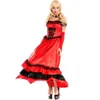 Catsuit Costumes Sexy Spanish Gypsy Red Cancan Lace Dress Women Off Shoulder Party Long Dresses Vestidos Plus Size Western Saloon 254P