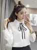 Kvinnor Bluses Women Spring Autumn Style Vintage Shirts Lady Casual Long Sleeve Turn-Down Collar Pink White Blusa Topps DF3089