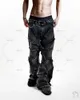 Y2k punk preto americano rua rock retro cintura alta jeans de grandes dimensões homens borda crua lavado em linha reta calças largas perna homens 240127