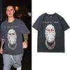 Camicie casual da uomo Maschera floreale hip-hop Lettera stampata da uomo Manica corta Magliette da uomo Girocollo in cotone oversize Streetwear T-shirt larghe