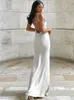 Vestidos Casuais Chicologia 2024 Mulheres Backless Slit Strap Bodycon Maxi Vestido Branco Elegante Festival Noite Festa Casamento Prom Aniversário Outfit