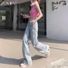 Kvinnors jeans zomry 2024 Spring Lady's Y2K American Retro Pants Xshape Cuffs Low Midje golvmoppingbyxor Chic Wide Ben Loose Cotton