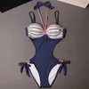 Kvinnors badkläder 2023 Kvinnor Halter Lace Monokini Sexig One Piece Luxur Design Swimsuit Push Up Swimwear Bodysuit Bathing Swim Wear J240131