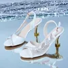 Sandaler mode zapatos para mujeres casual party slingback peep toe rhinestone bröllopskor de tacon mujer elegantes