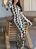 Casual Dresses Sping Flare Sleeve Bodycon Dress Women Elegant Sexy Cut Out Wave Knit Maxi Fashion Stripe Long Slim Hollow