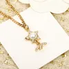 Designer Luxury Brass Necklace Famous French Brand Classic Double Letter Five Pointed Star Pendant Inlaid Water Diamonds Women Charm Jewel Girl Fashion Gift