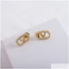 Stud Earrings Designer For Women Luxury Gold Heart Shape Pearl Crystal Double V Letter 925S Sier Jewelry Classic 77 Drop Delivery Otptc