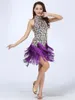 Scen Wear Tassel Latin Dance Costume for Women Dress paljetter Eleganta kostymer tango salsa vuxen